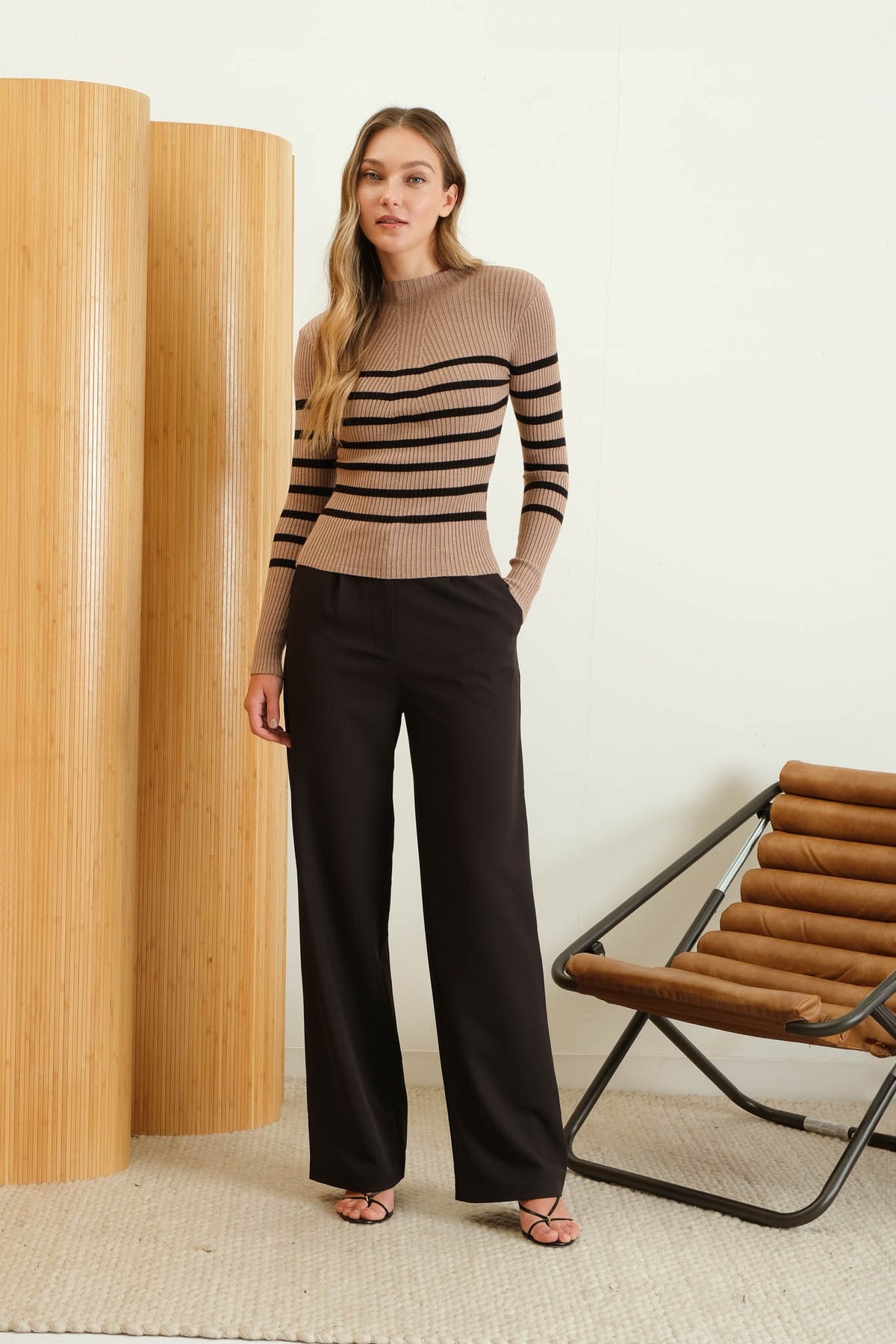 Stripe Mock Neck Sweater