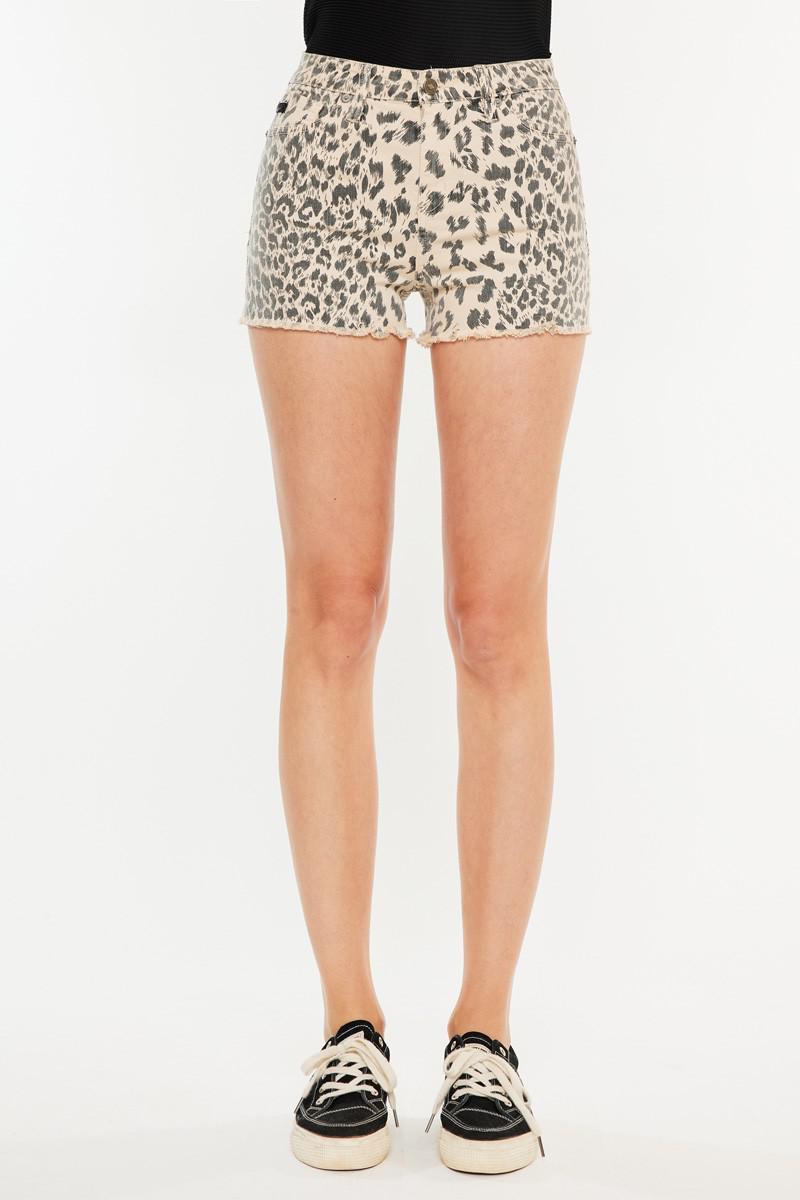 High Rise Leopard Denim Shorts