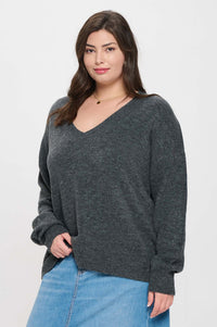 Plus V-Neck Drop Shoulder Sweater