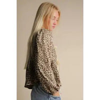 Leopard Front Tie Blouse - Ivory