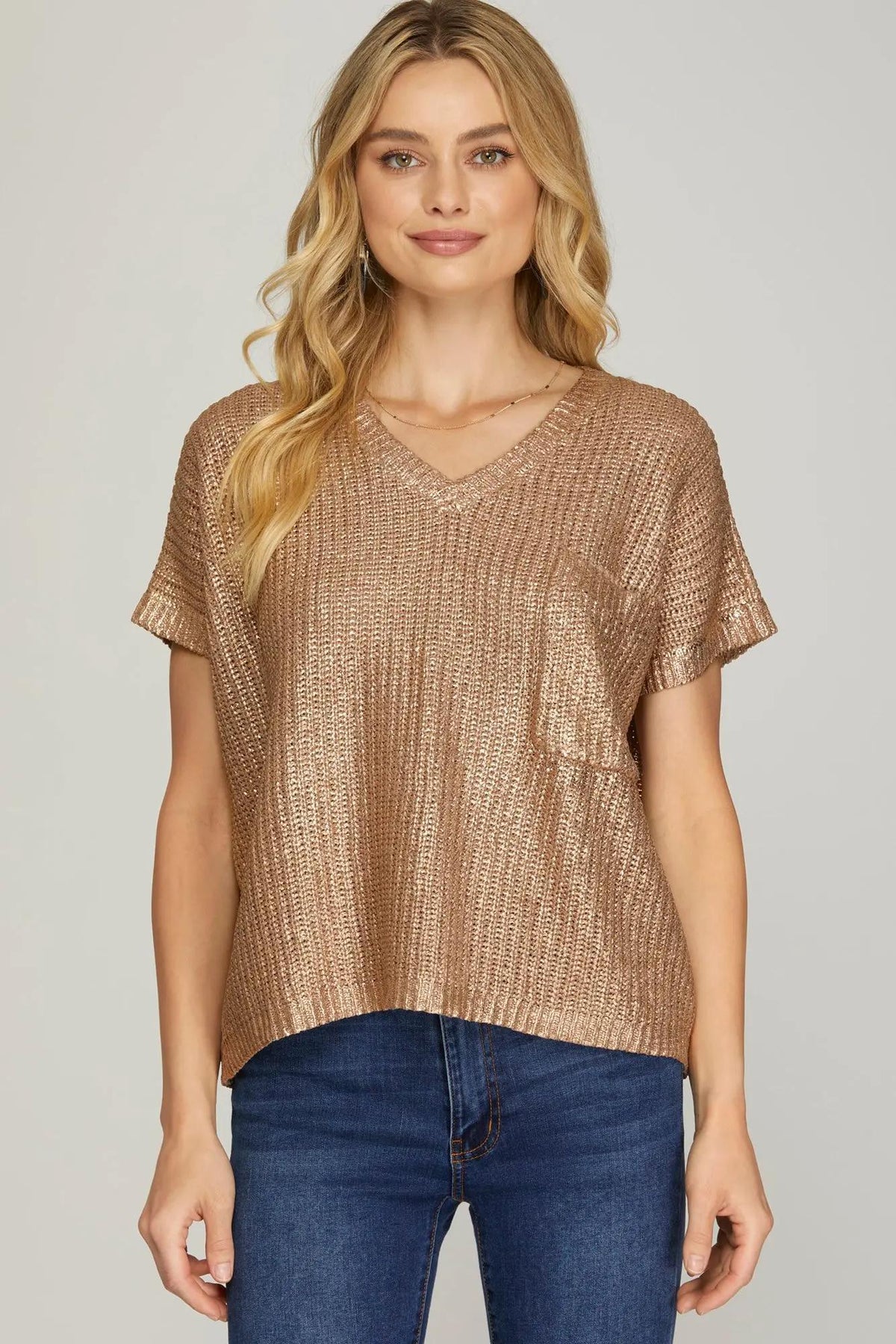 Metallic Sweater Top - Mocha Gold