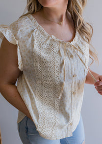 Floral Lace Detail Ruffled Blouse