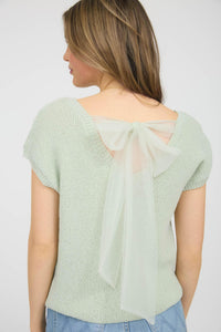 Back Sheer Tie Short Sleeve Sweater