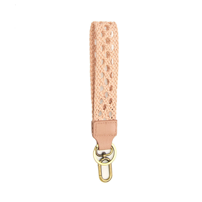 Open Braided Faux Leather Wristlet Keychain