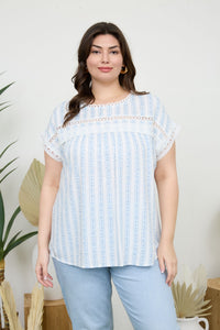 Plus Stripe Floral Batwing Top