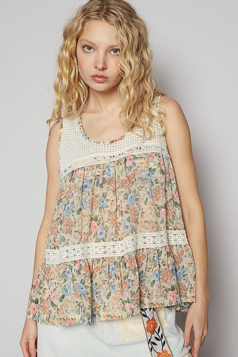 Sleeveless Woven Floral Top