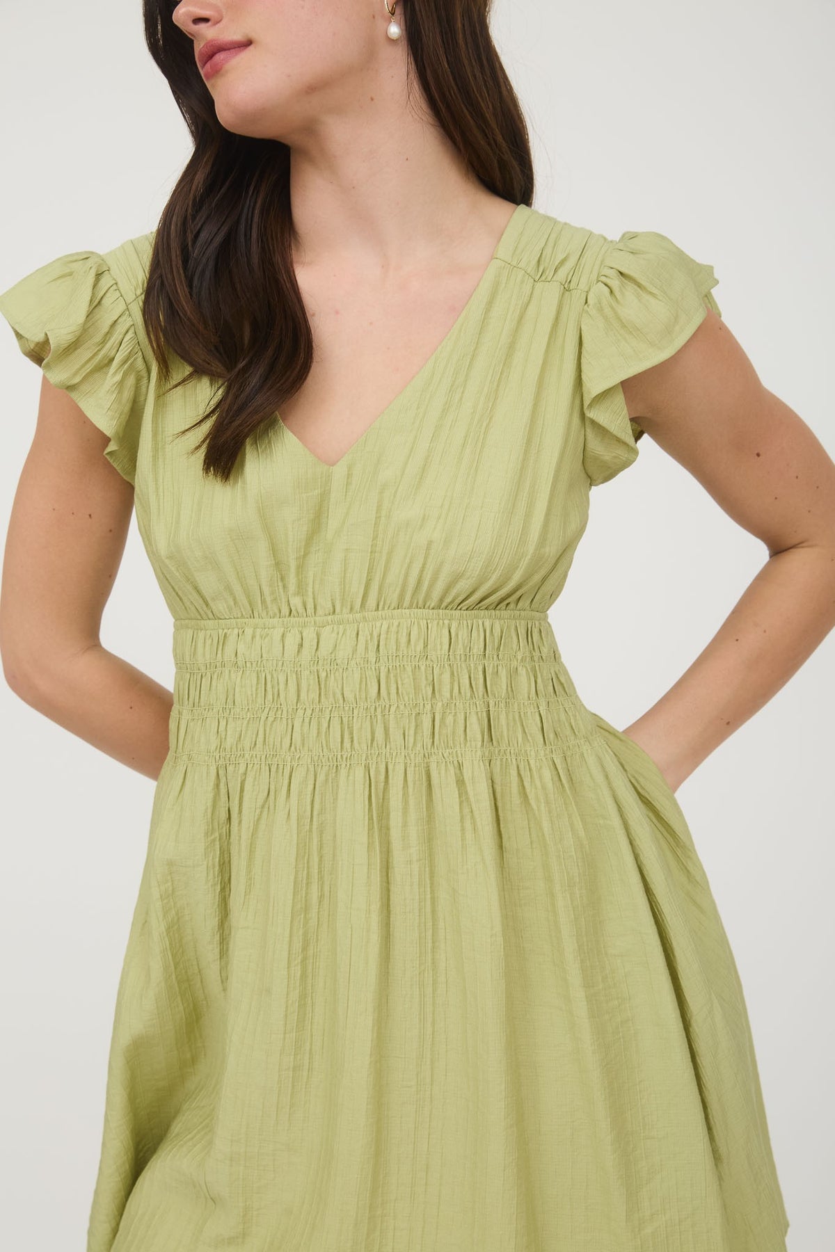 Ruffle Sleeve Smocked Waist Dress