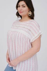 Plus Stripe Floral Batwing Top