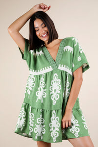 Printed V-Neck Mini Dress
