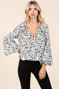 Dot Print Long Sleeve Blouse