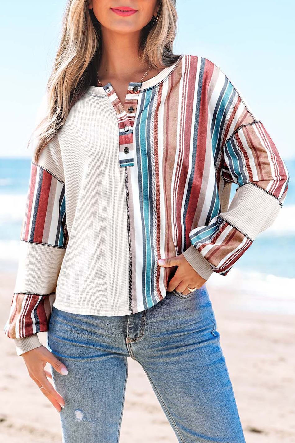 Striped Exposed Seam Raw Edge Top