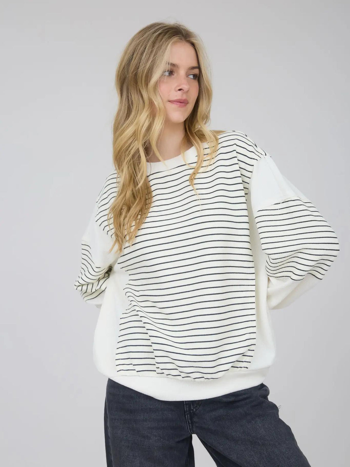 Contrast Stripe Raw Edge Top - Ivory