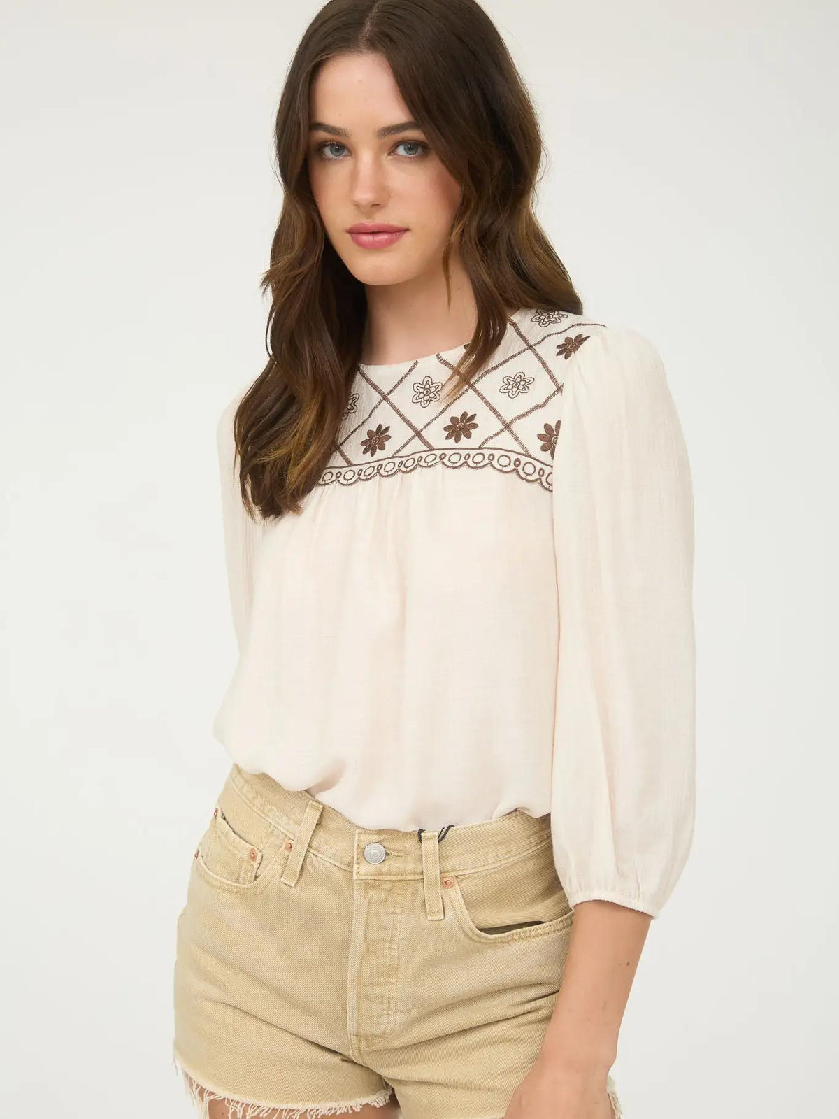 Boho Floral Yoke Blouse - Cream