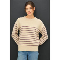 Wool Blend Striped Sweater - Eggplant