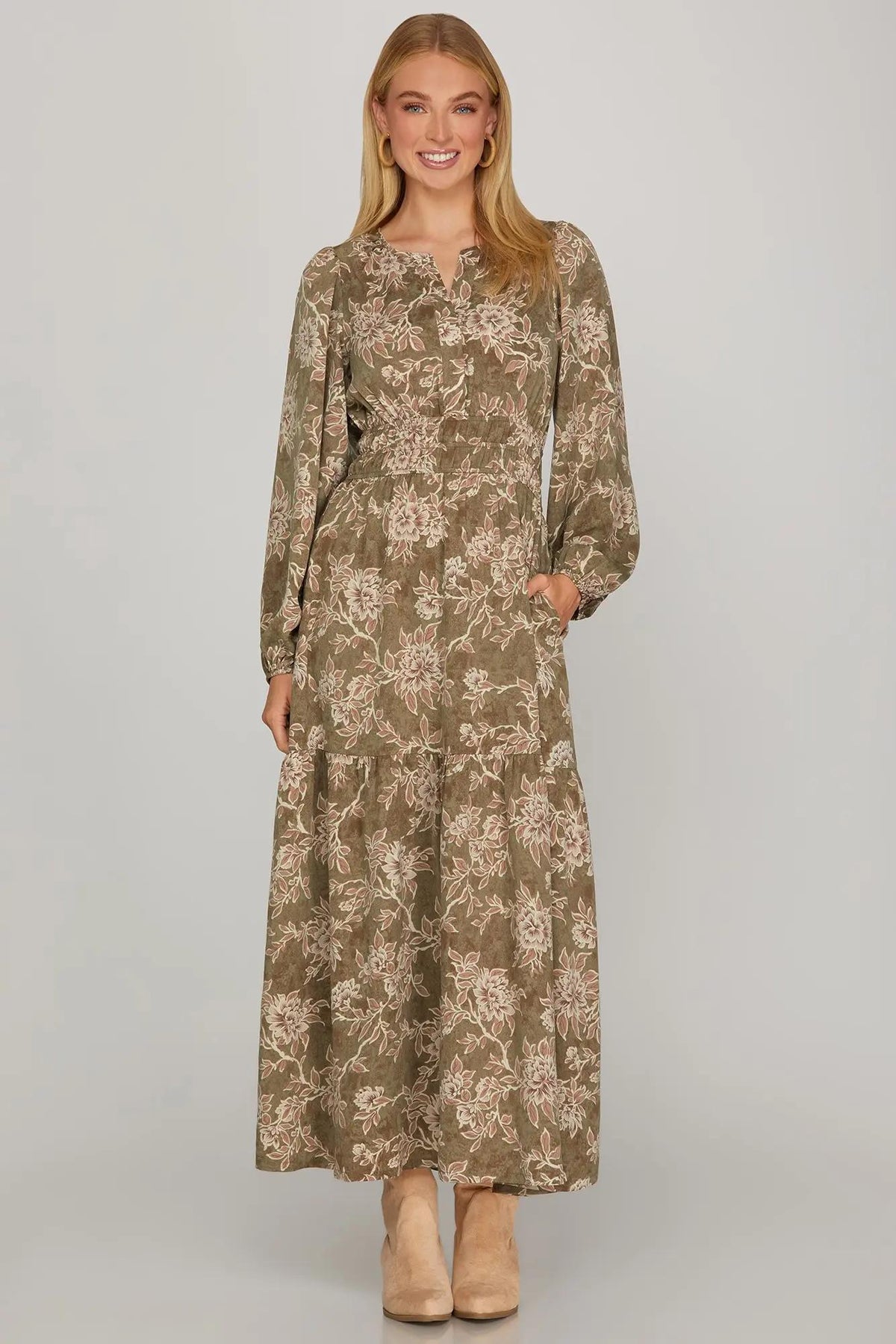 Woven Print Tiered Maxi Dress