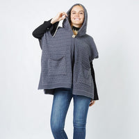 Button Hooded Poncho