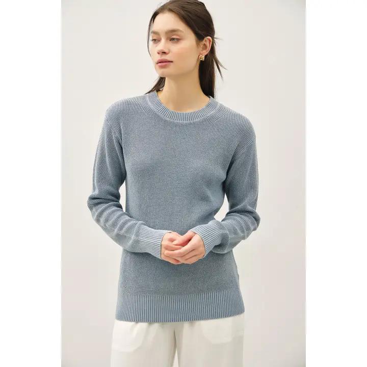 Chunky Knit Waffle Sweater - Slate Blue