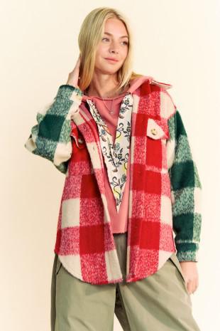 Multi Plaid Shacket - Red