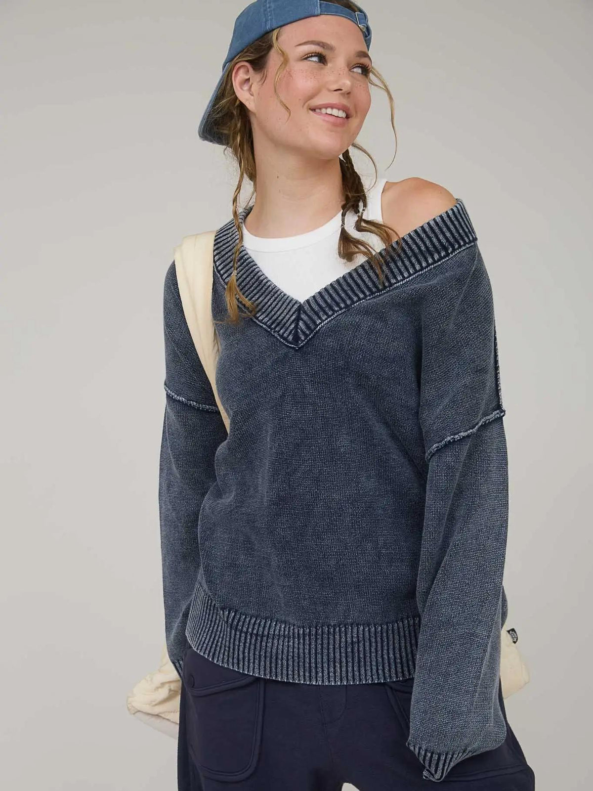Washed Oversized Sweater - Navy