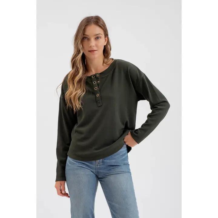 Half Button Long Sleeve - Hunter Green