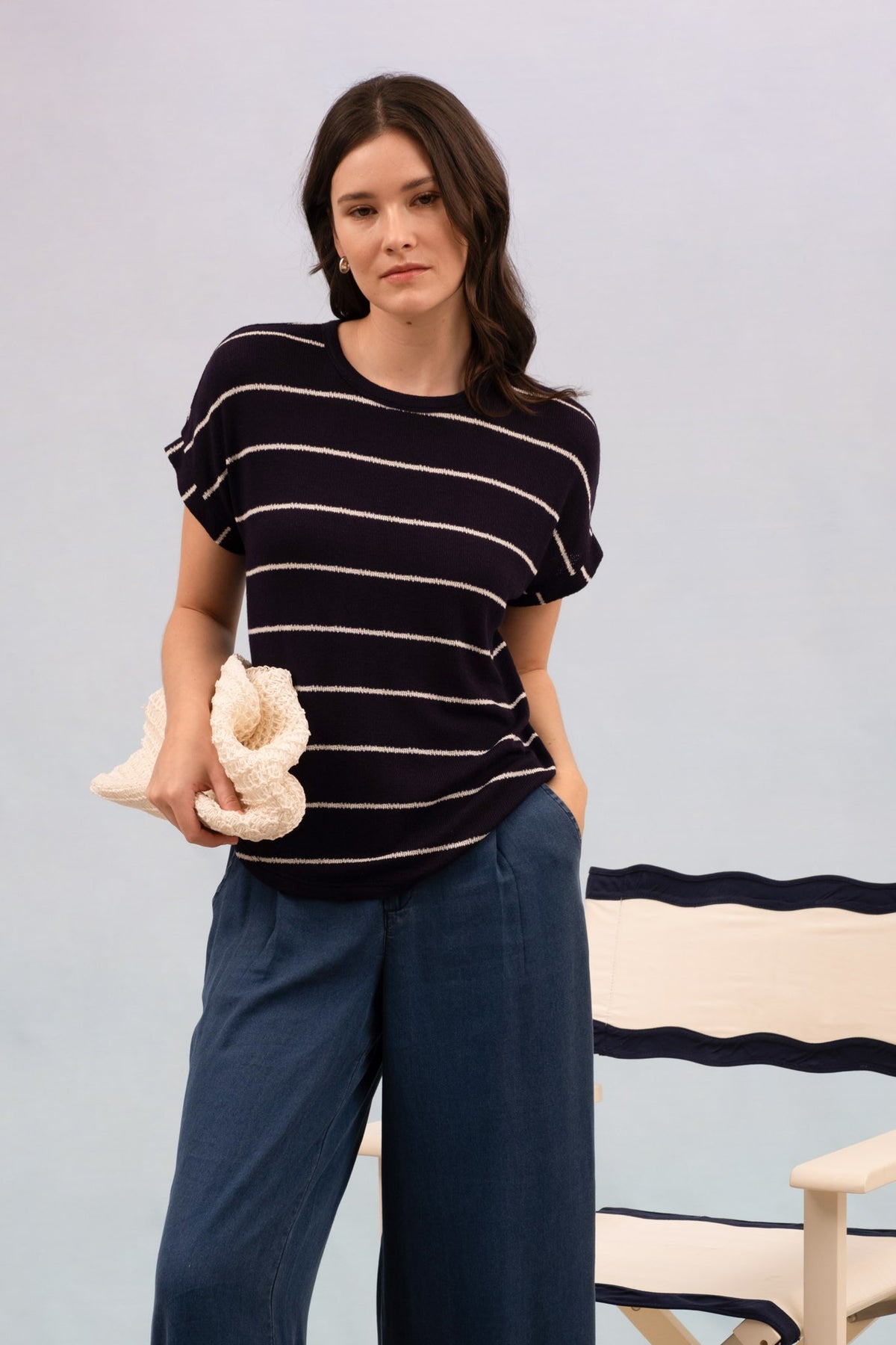 Plus Stripe Round Neck Top