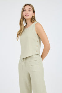 Sleeveless Side Button Linen Top