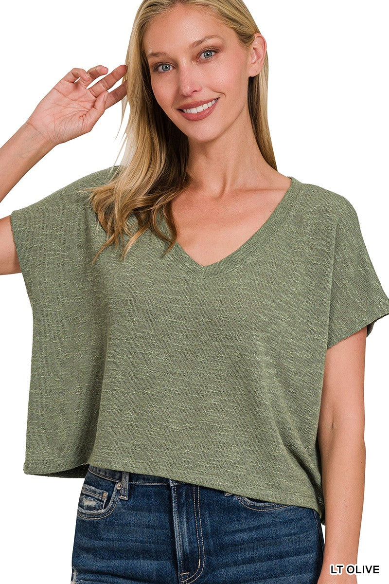 V-Neck Drop Shoulder Crop Top