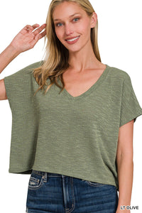 V-Neck Drop Shoulder Crop Top