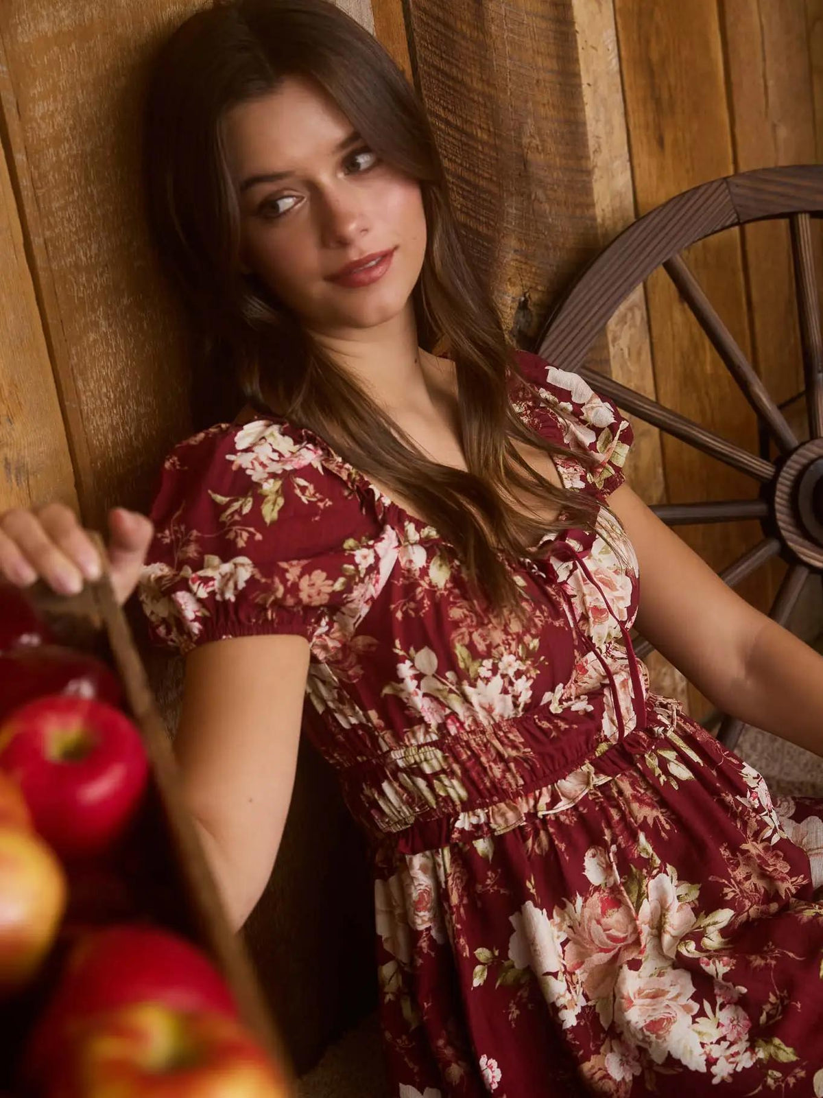 Romantic Velvet Trim Mini Dress - Burgundy
