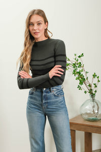 Stripe Mock Neck Sweater