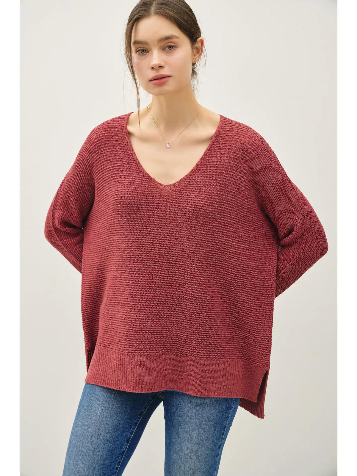 Roll Cuff Dolman Sweater - Wine