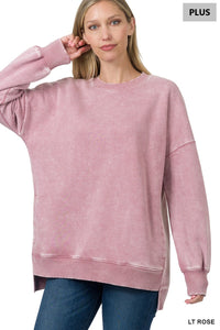 Plus Acid Wash Hi-Low Pullover