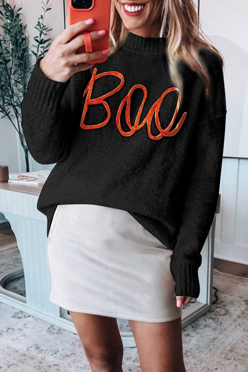 Boo Ribbed Drop Shoulder Sweater