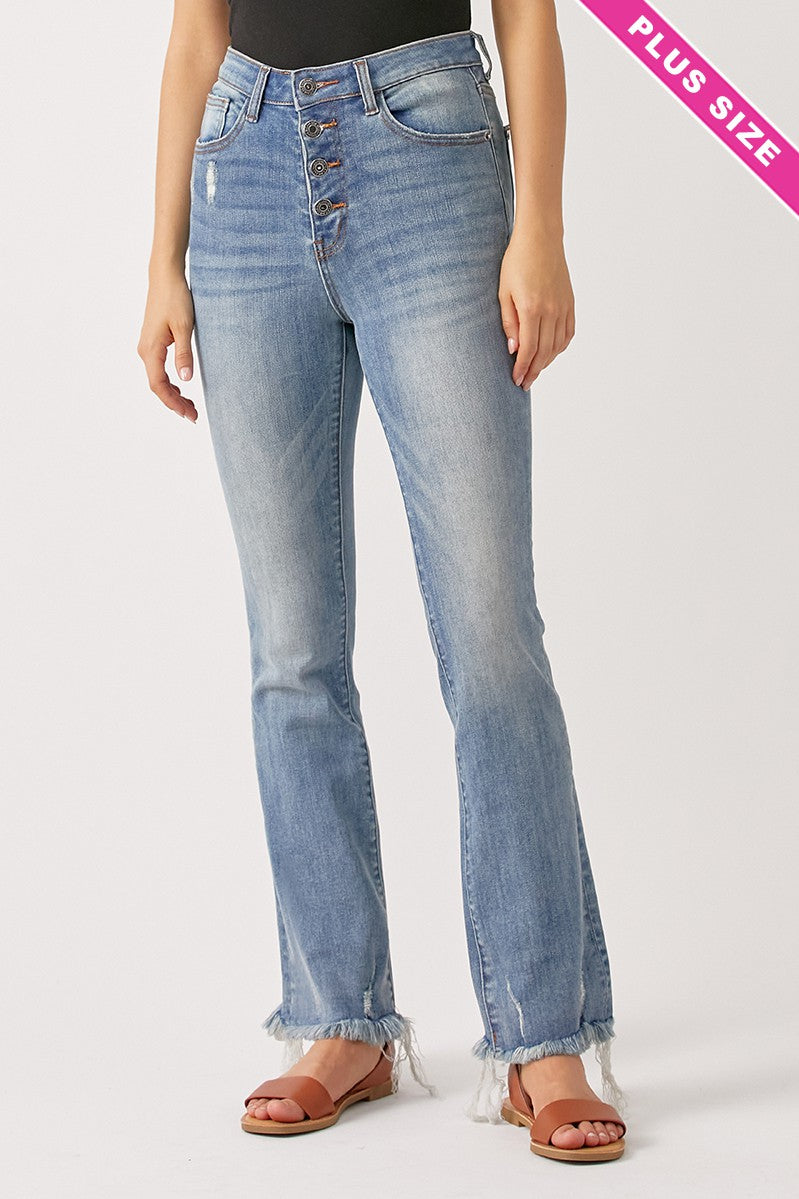 Button Fly Raw Hem Jeans
