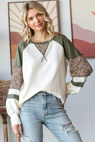 Animal Print Long Sleeve - Cream/Olive