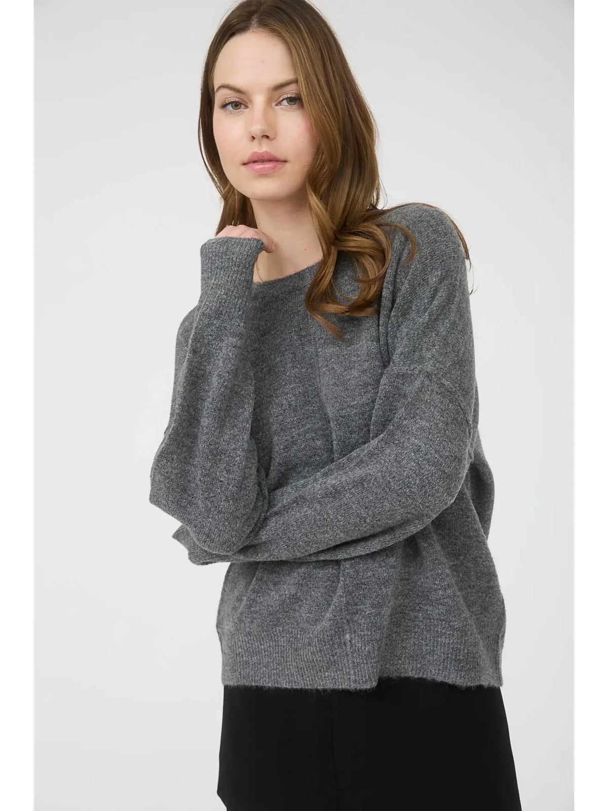 Solid Crewneck Knit Sweater - Dark Grey