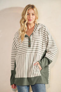 Stripe & Solid Contrast Top - Olive