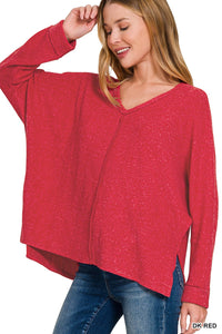 Plus Hacci Melange Center Seam Sweater - Red