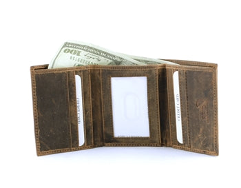 Tri Fold Wallet w/ Center ID and Hunter Leather