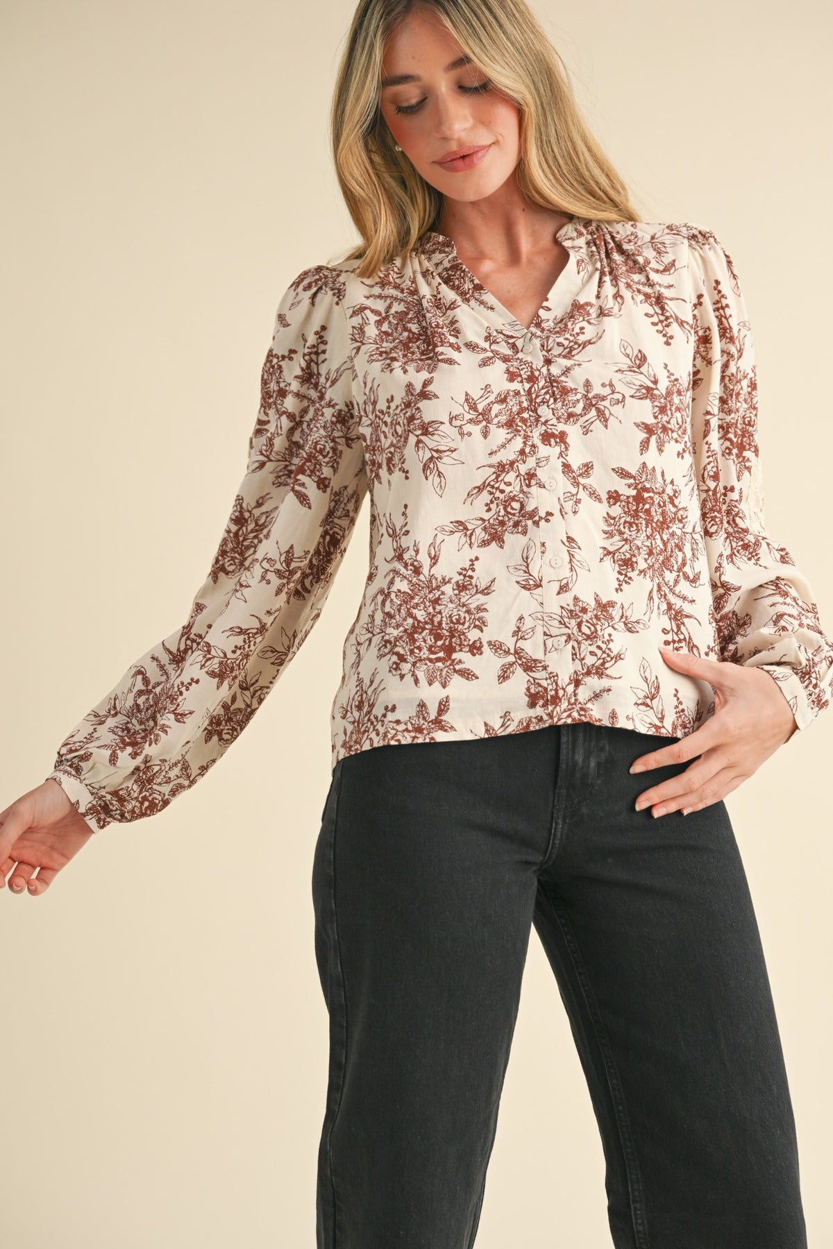 Floral Button Down W/Lace