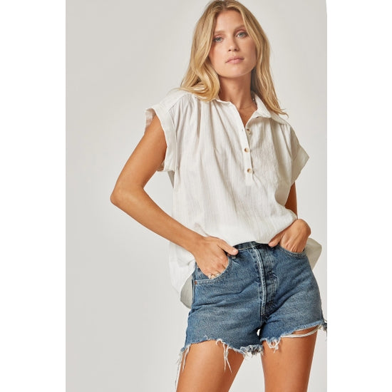 Ivory Cap Sleeve Textured Top