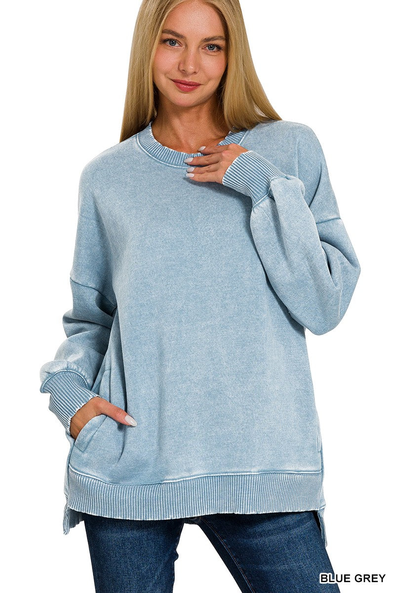 Acid Wash Hi-Low Pullover