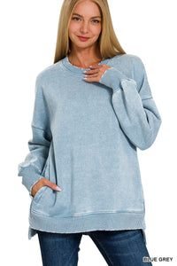 Acid Wash Hi-Low Pullover