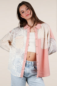 Plus Contrast Knit & Lace Shacket