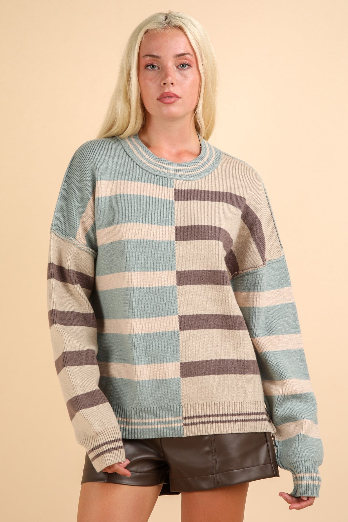 Plus Color Block Oversized Striped Sweater