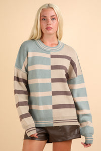Plus Color Block Oversized Striped Sweater