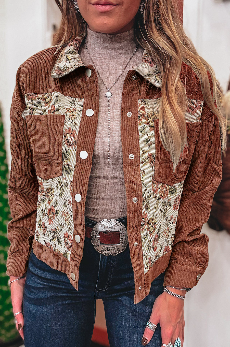 Retro Floral Patchwork Jacket - Clay