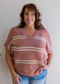 Plus Striped V-Neck Sweater