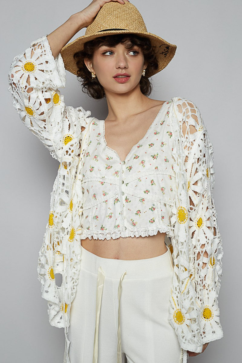Long Sleeve Crochet Open Cardigan