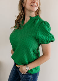 Puff Sleeve Notched V-Neck